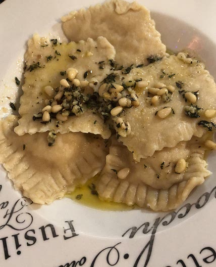 Butternut squash and goats cheese ravioli with pine nut butter