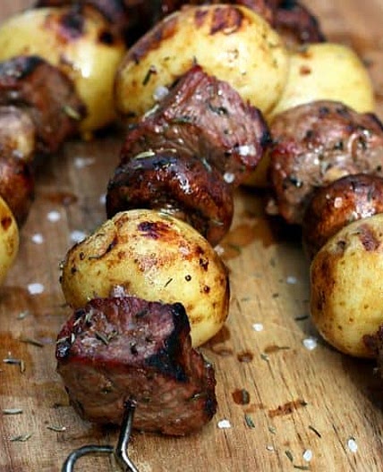 Grilled Steak Potato Mushroom Kabobs
