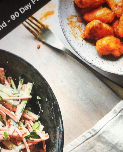 Buffalo chicken bites with blue cheese salad