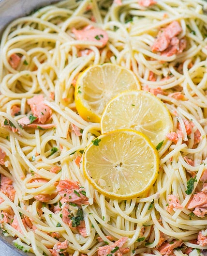 Salmon Pasta with Lemon Garlic Butter Sauce