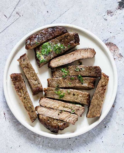 Air Fryer Steak with Herb Lemon Butter