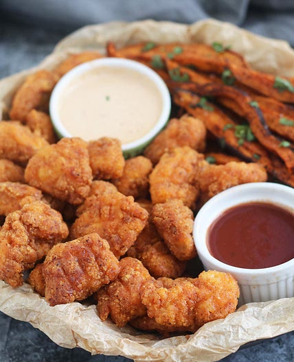 Whole30/Paleo Baked Spicy Chicken Nuggets and Sweet Potatoes