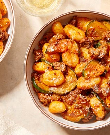Spicy Beef & Gnocchi with Zucchini & Pecorino