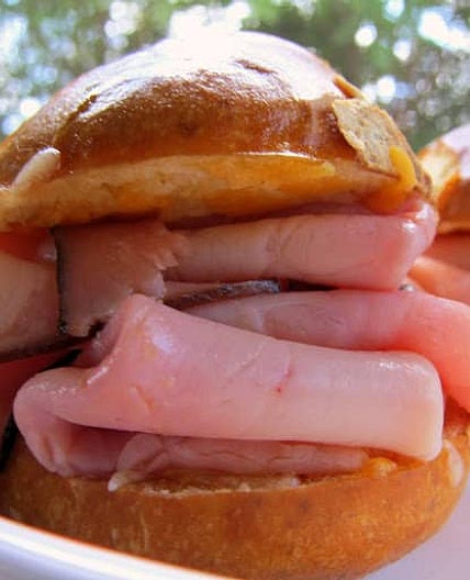 Hot Ham Dips (Au Jus Ham Sandwiches) - Plain Chicken