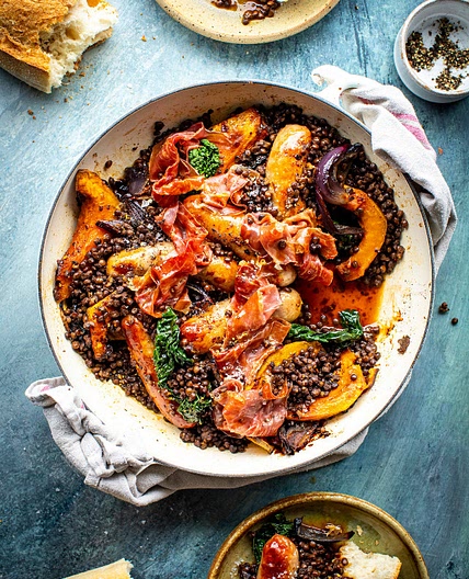 Roast Sausage Pumpkin & Lentil Stew