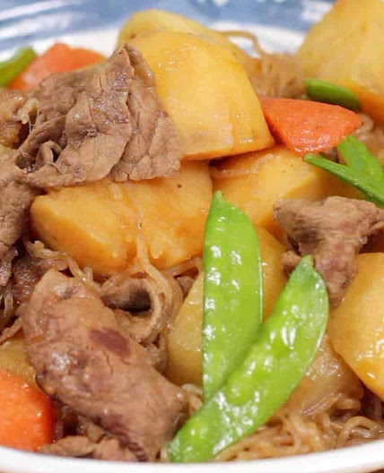 Nikujaga (Beef and Potatoes Stewed in Savory Soy Sauce Based Dashi Broth)