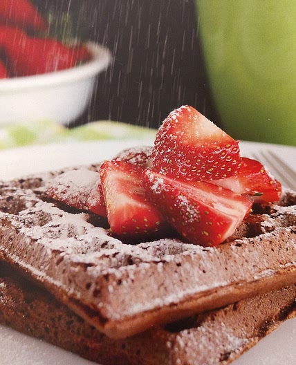 Chocolate waffles with strawberries