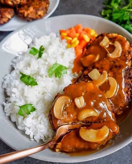 Vegan Salisbury Steaks with Mushroom Gravy - The Foodie Takes Flight
