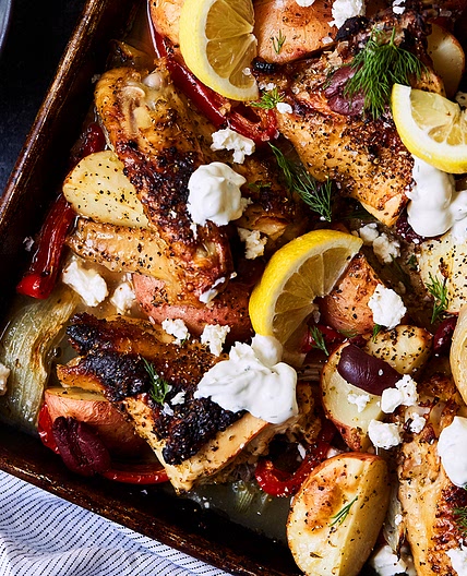 Sheet Pan Greek Chicken Souvlaki {Paleo, Keto, Whole30}
