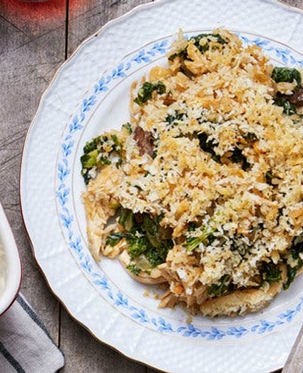 Chicken & Rice Casserole with Kale & Cremini Mushrooms