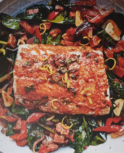 Smoky pollock with spinach