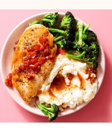 Saucy Vinegar Chicken with Mashed Potatoes & Broccoli  