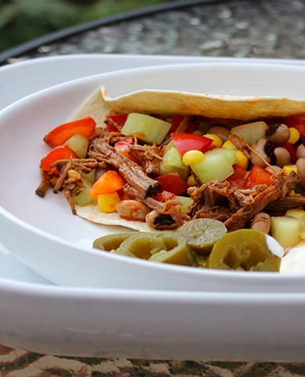 Pulled Brisket Fajitas with Corn & Bean Salsa
