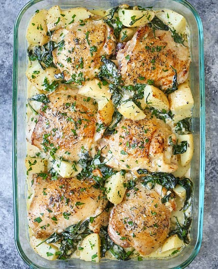 Chicken and Potatoes with Garlic Parmesan Cream Sauce
