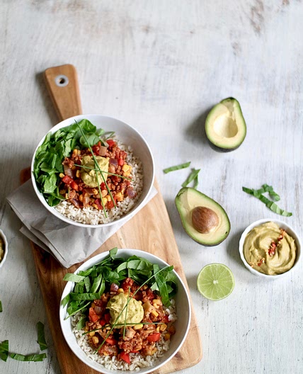 Burrito Nourish Bowl with Creamy Guacamole