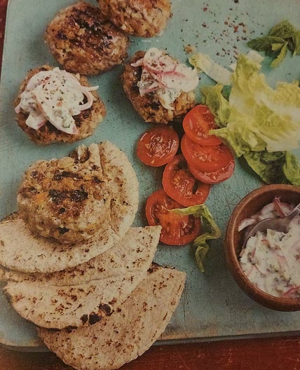 Moroccan Lamb Burgers with Pickled Cucumber and Yogurt dressing