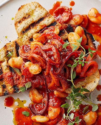 Chorizo beans on sourdough