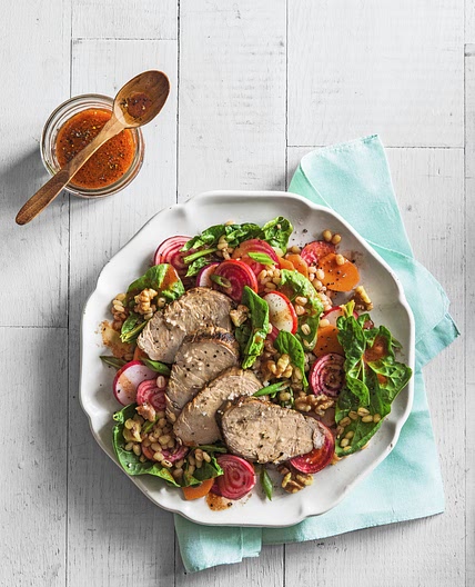 Spinach-and-Barley Salad with Grilled Pork