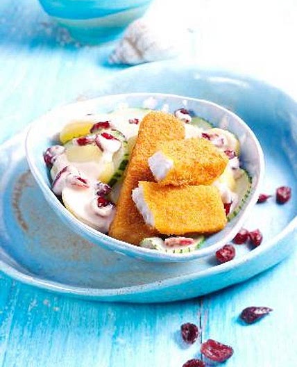 Cranberry-Kartoffelsalat mit Fischstäbchen (für Kinder)