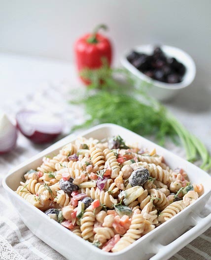Mediterranean Dill Pasta Salad with Tahini Vinaigrette Dressing