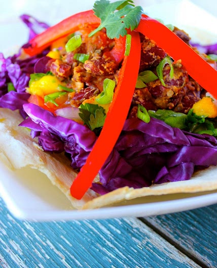 Purple Burrito Bowl with Avocado Mango Salsa