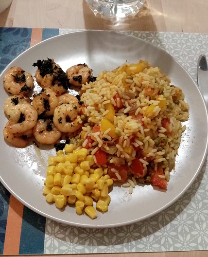 riz sauté au Legume + crevettes sautés