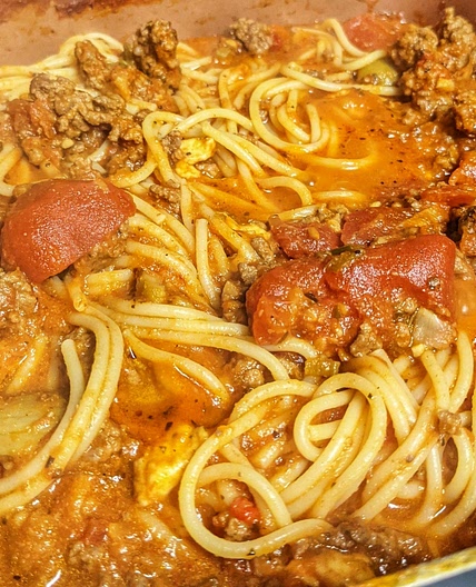 Spaghetti with Kicked Up Meat Sauce