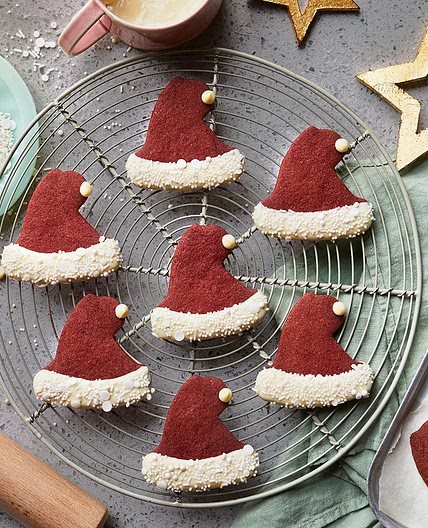 Red velvet Santa hat cookies