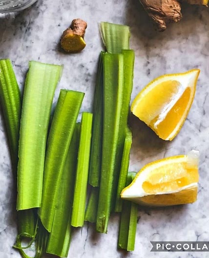 Celery, lemon, pineapple detox juice.