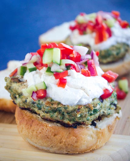 Greek Turkey Burgers with Whipped Feta & Red Pepper Relish | The Sassy Dietitian
