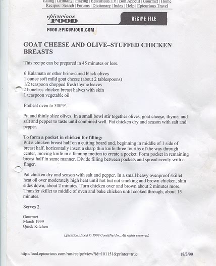 Goat's cheese and olive-stuffed chicken