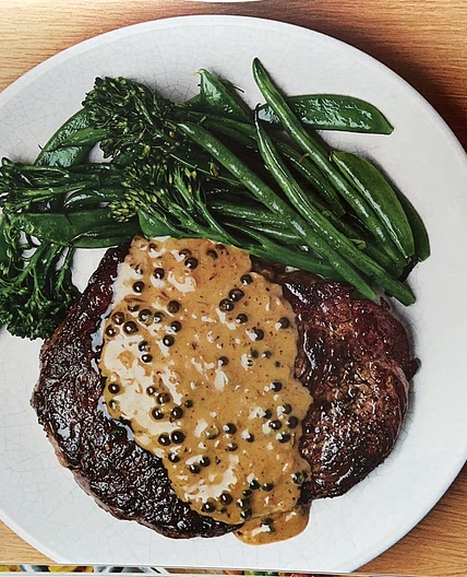 Rib Eye Steaks with Peppercorn Sauce