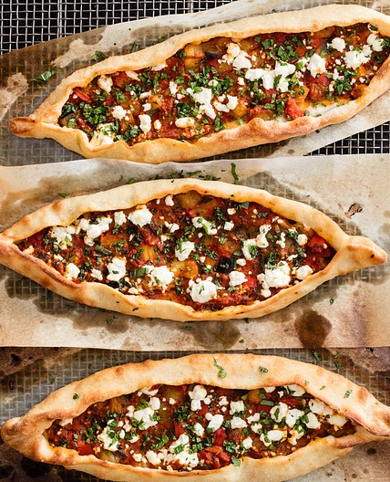Vegan Turkish Flatbread with Eggplant & Tomatoes