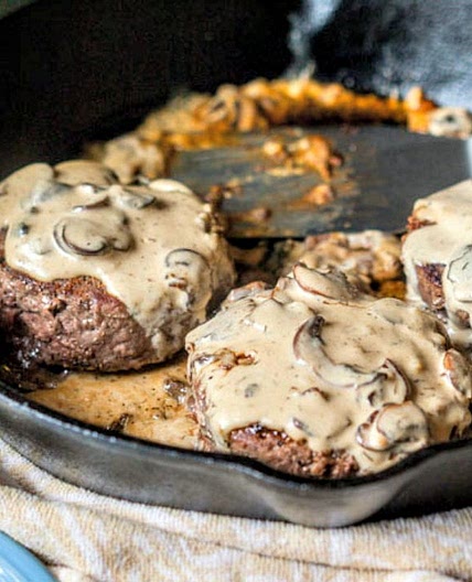 Burgers and Gruyere Mushroom Sauce (low carb)