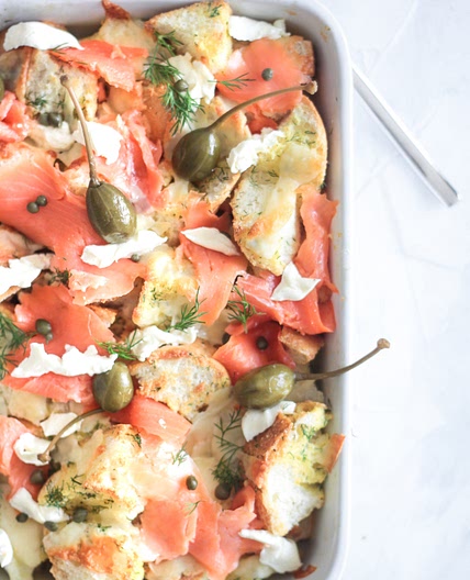 Savory Smoked Salmon and Caper Bread Pudding