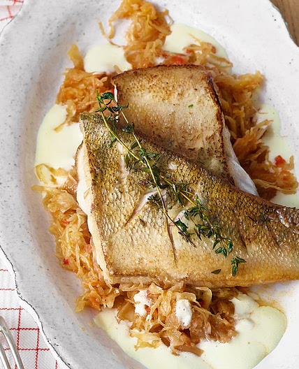 Zander mit Paprikakraut und Rieslingschaum