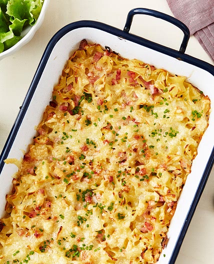 Überbackene Schinkenfleckerl