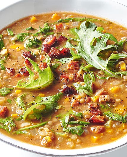 Kale, chorizo and lentil soup