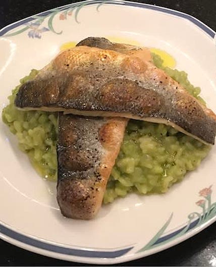 Sea Bass and Pea Puree Risotto