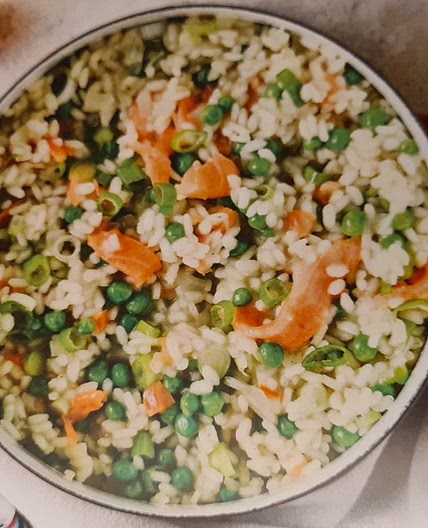 OVEN-BAKED RISOTTO with SMOKED SALMON and PEAS