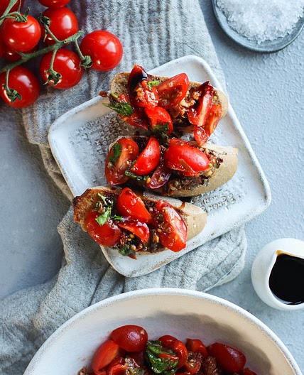 Double-Tomato Bruschetta with Balsamic Reduction