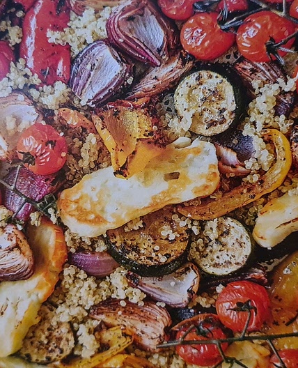 roasted vegetable and halloumi quinoa