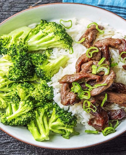 Soy-Marinated Steak in Peanut Satay Sauce with Crispy Broccoli