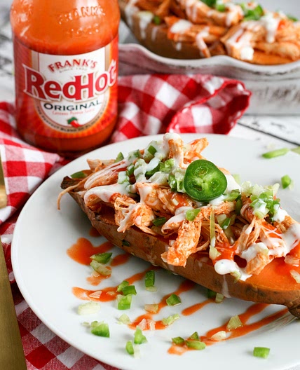 Easy Instant Pot Buffalo Chicken Stuffed Sweet Potato