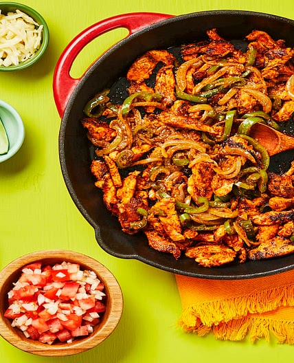 Cheesy Chicken & Pepper Fajitas with Pico de Gallo & Lime Crema