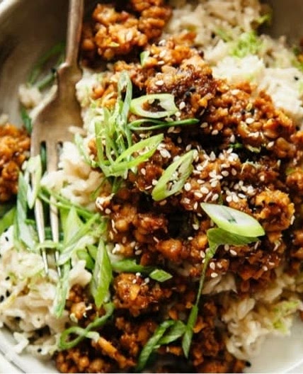 Sticky Ginger Tempeh with Coconut Rice - The First Mess