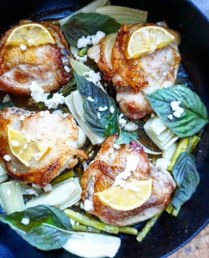Skillet Chicken Thighs with Fennel & Asparagus