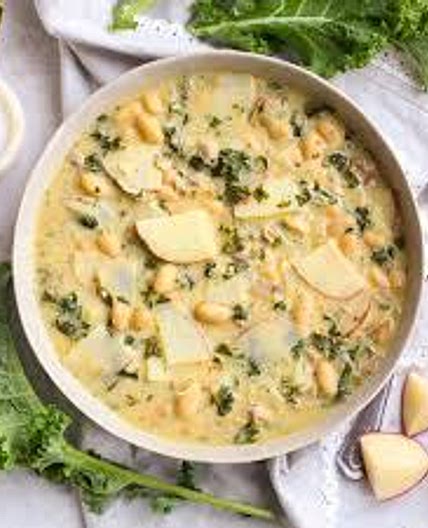 Creamy Tuscan Soup with Potatoes, Pork & Kale