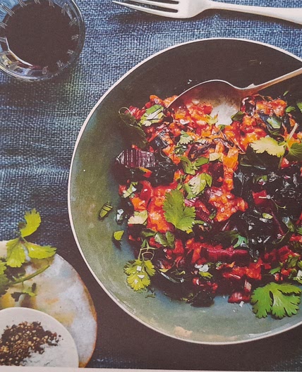 Rainbow chard, red bean, and peanut stew