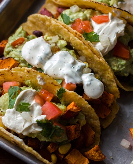 Sweet Potato Tacos with Lime Cilantro Crema